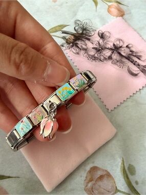 Pink Tulip Italian Charm Bracelet Gift Set with Tulip Charm